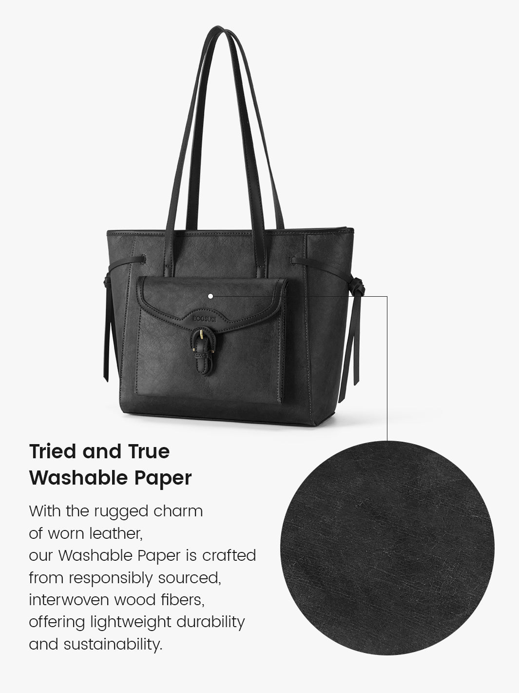 Chic Washable Paper Tote - Evelina’s Timeless Design for Casual & Work Bags-Black
