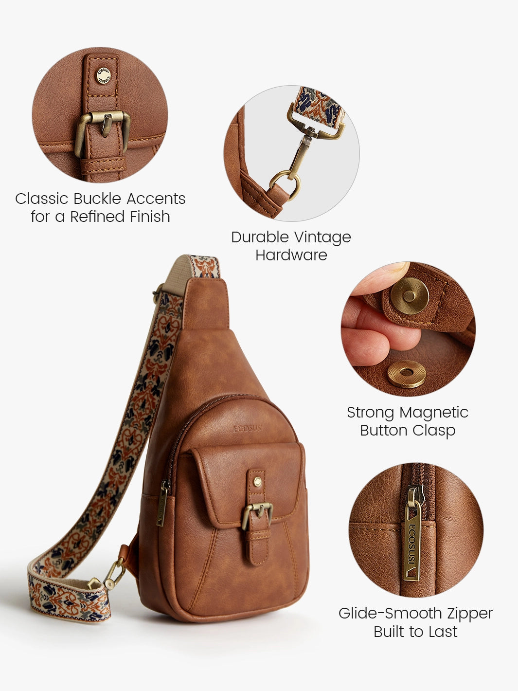 Vintage Leather Sling Bag with Guitar Strap