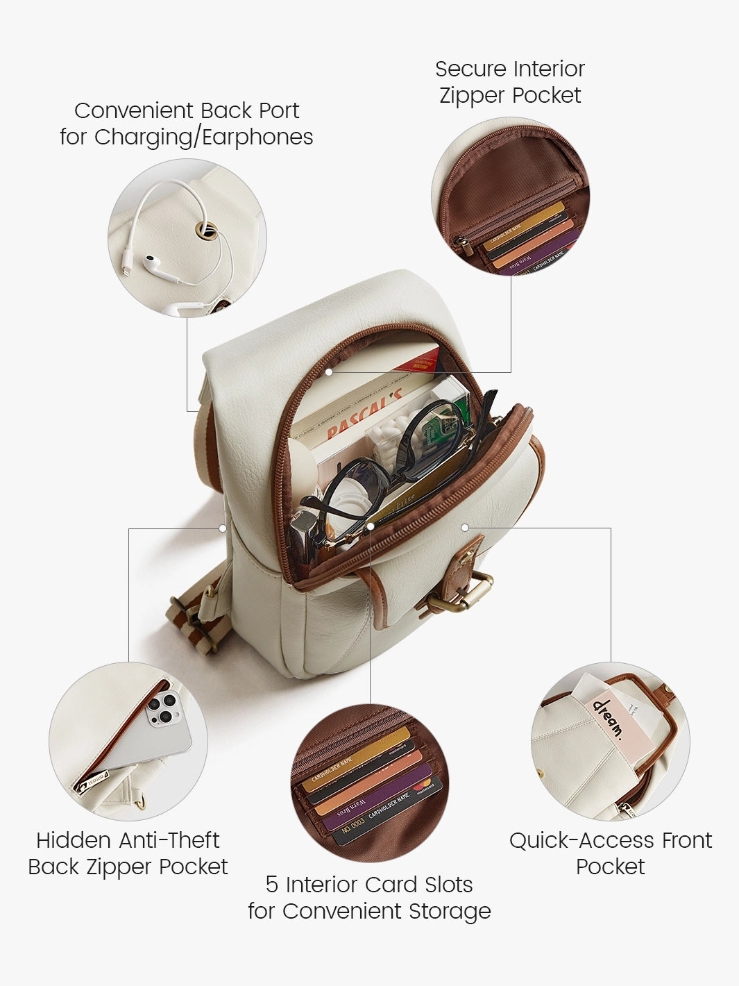 Vintage Leather Sling Bag with Guitar Strap