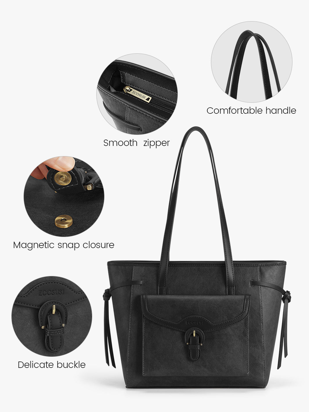 Eco-Conscious Evelina Tote - Ideal for Groceries, Work, and Everyday Use-Black