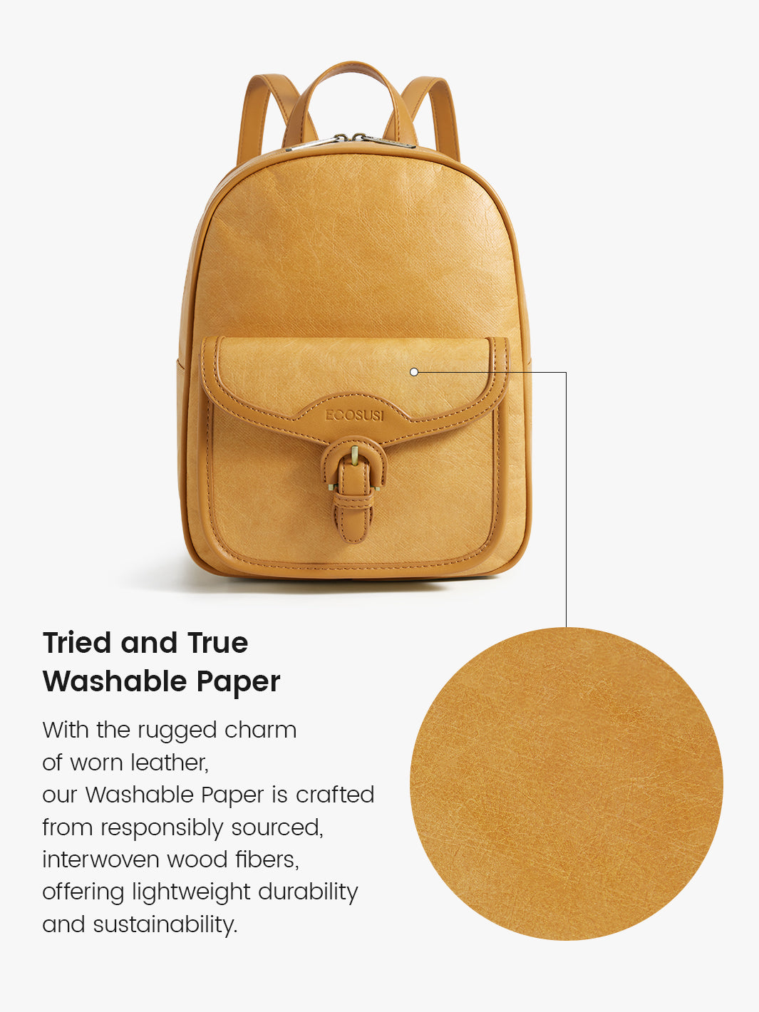 Lightweight Mini Backpack for Hiking - Evelina’s Sustainable Washable Paper Material-Amber Orange