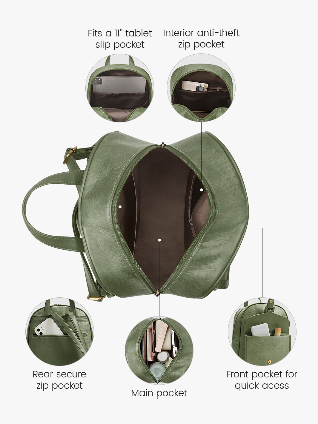 Recycled & Vegan Mini Backpack - Evelina’s Washable Paper Collection for Trendsetters-Olive Green