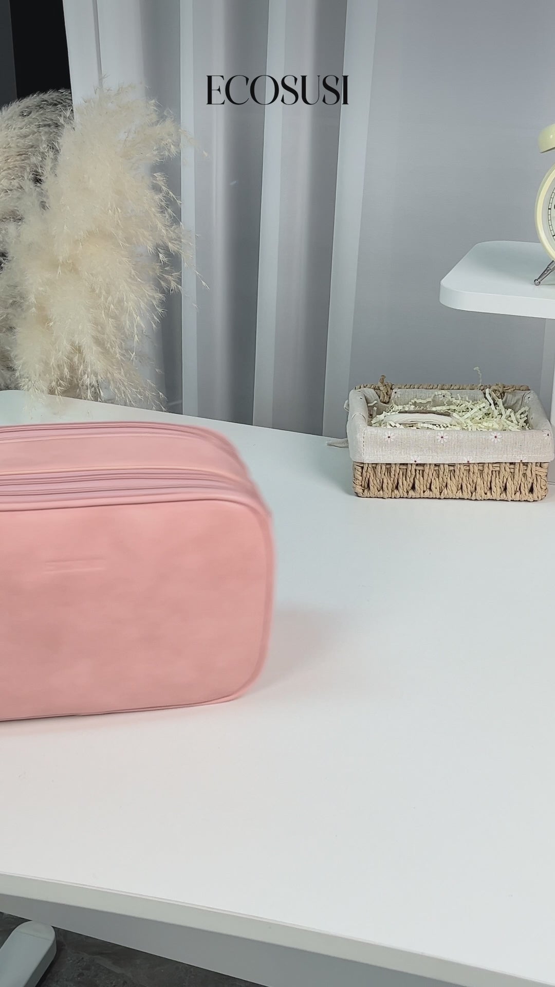 Elena Large Leather Toiletry Bag-pink