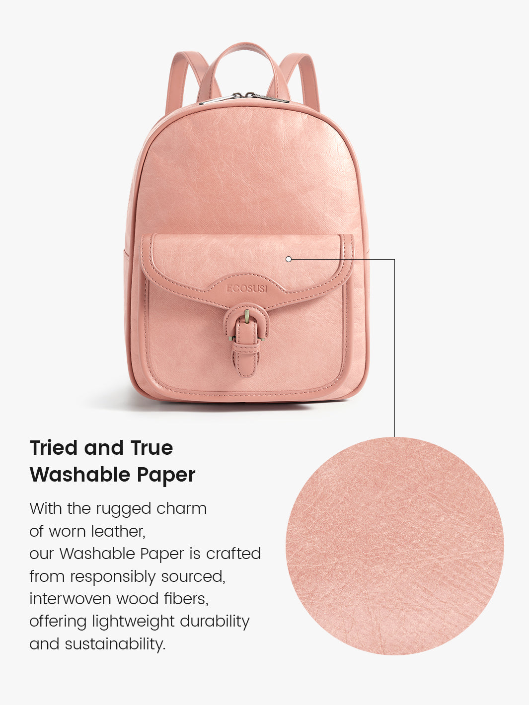 Evelina Vegan Backpack - Recycled Washable Paper for Work, Gym, and Casual Outings-Pink