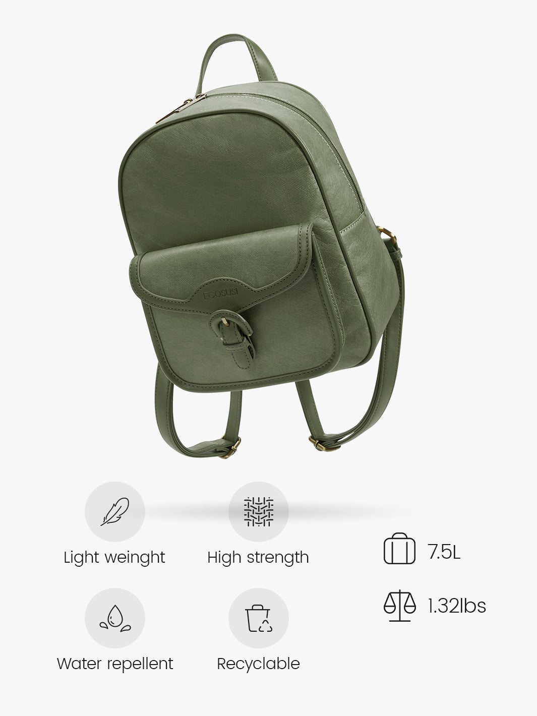 Lightweight Mini Backpack for Hiking - Evelina’s Sustainable Washable Paper Material-Olive Green