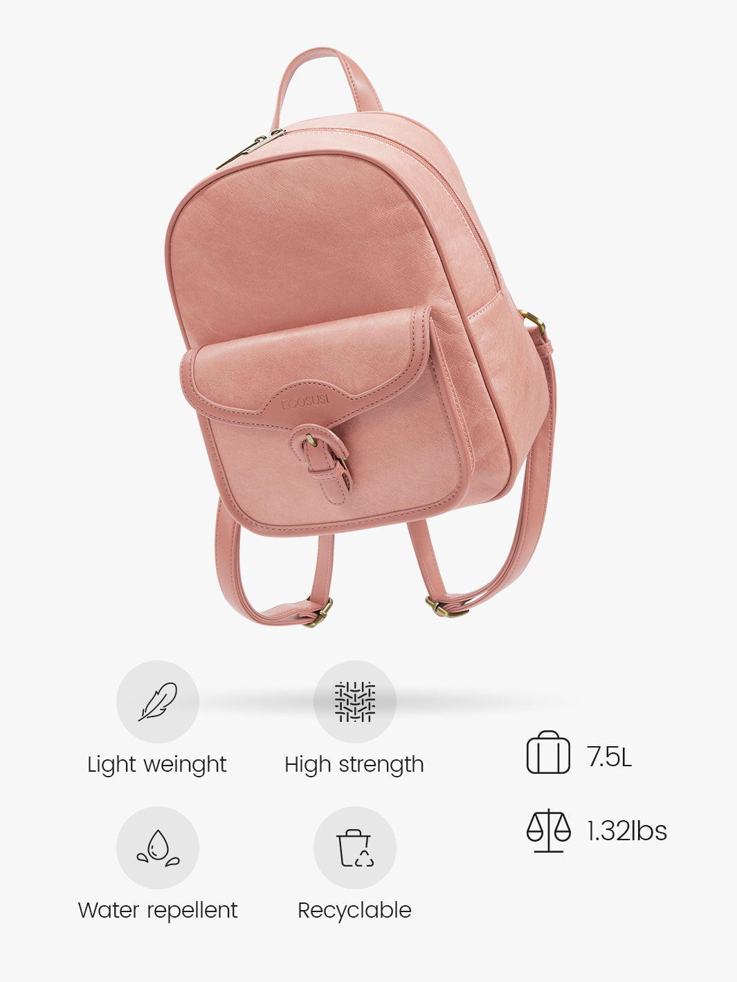 Lightweight Mini Backpack for Hiking - Evelina’s Sustainable Washable Paper Material-Pink