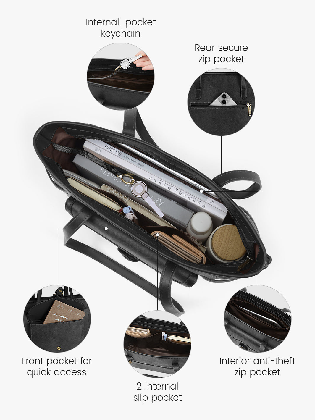 Lightweight Washable Paper Tote - Evelina’s Classic Collection for Beach & Travel-Black