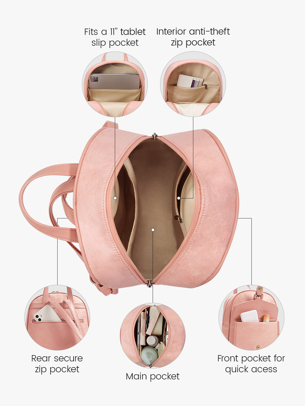 Recycled & Vegan Mini Backpack - Evelina’s Washable Paper Collection for Trendsetters-Pink